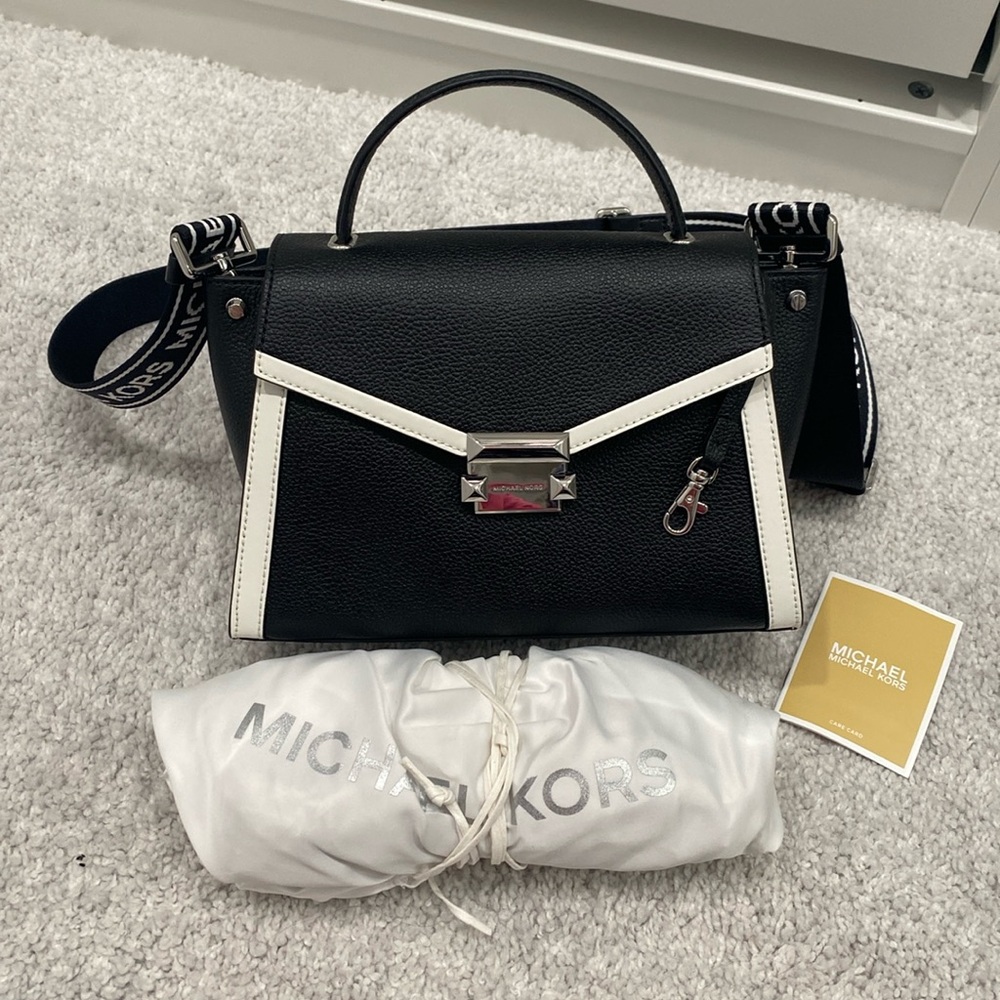 NEW Michael Kors black and white leather bag